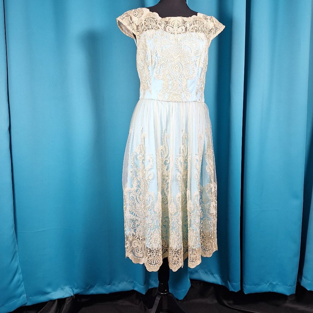 DRESS TELLS COCKTAIL SHORT DRESS SIZE LARGE BLUE